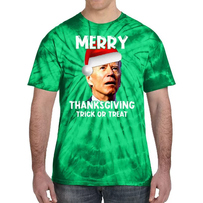 Joe Biden Santa Hat Merry Thanksgiving Christmas Tie-Dye T-Shirt