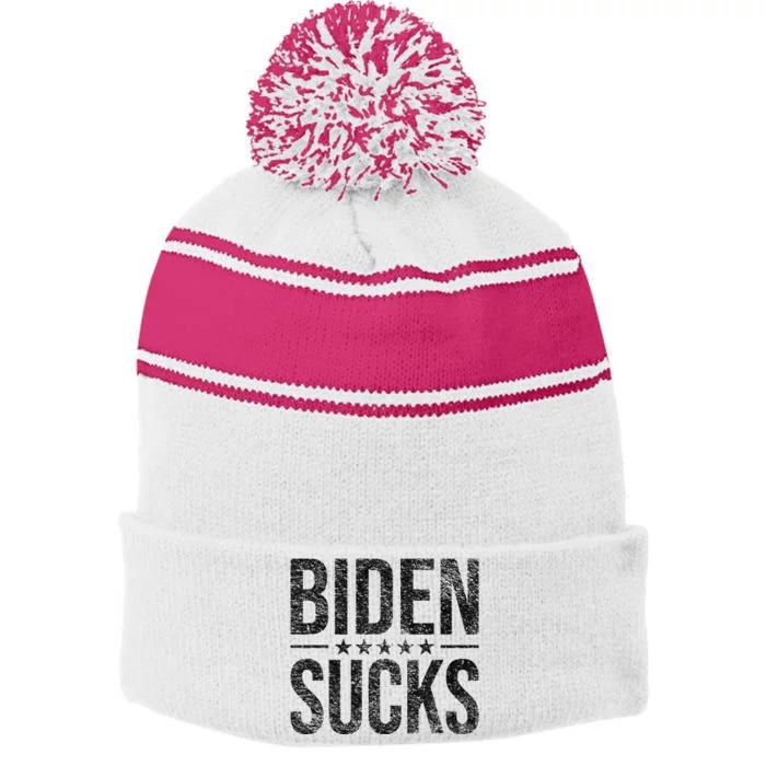 JOE BIDEN SUCKS ANTI BIDEN Stripe Pom Pom Beanie