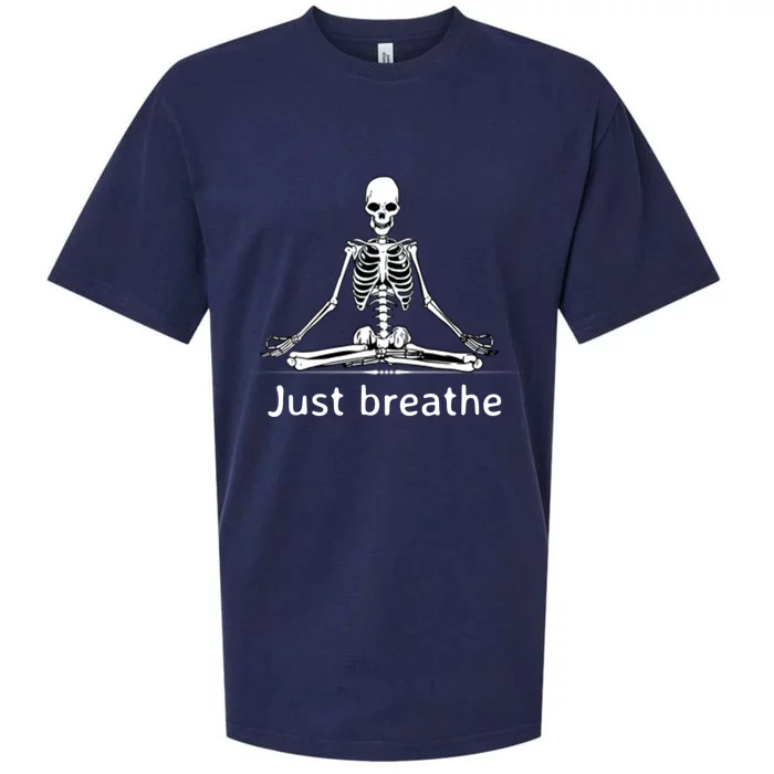 Just Breathe Skeleton In Lotus Flower Pose Yoga Funny Design Gift Sueded Cloud Jersey T-Shirt