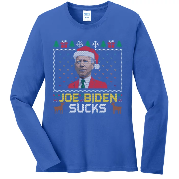 Joe Biden Sucks Santa Claus Easter Ugly Christmas Sweater Gift Ladies Long Sleeve Shirt