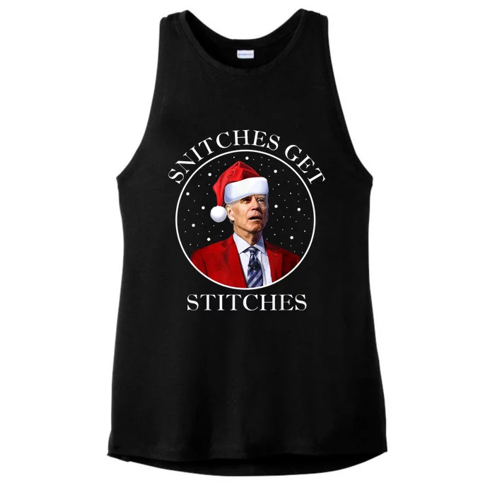 Joe Biden Snitches Get Stitches Boy Elf On A Self Funny Christmas Xmas Holiday Ladies Tri-Blend Wicking Tank