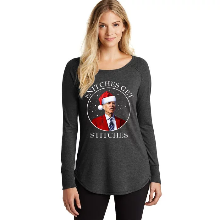 Joe Biden Snitches Get Stitches Boy Elf On A Self Funny Christmas Xmas Holiday Women's Perfect Tri Tunic Long Sleeve Shirt