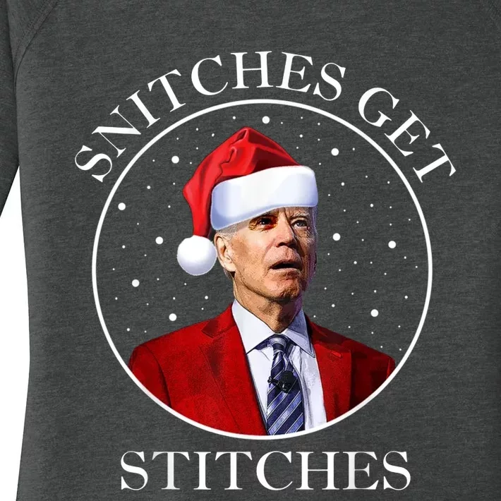 Joe Biden Snitches Get Stitches Boy Elf On A Self Funny Christmas Xmas Holiday Women's Perfect Tri Tunic Long Sleeve Shirt