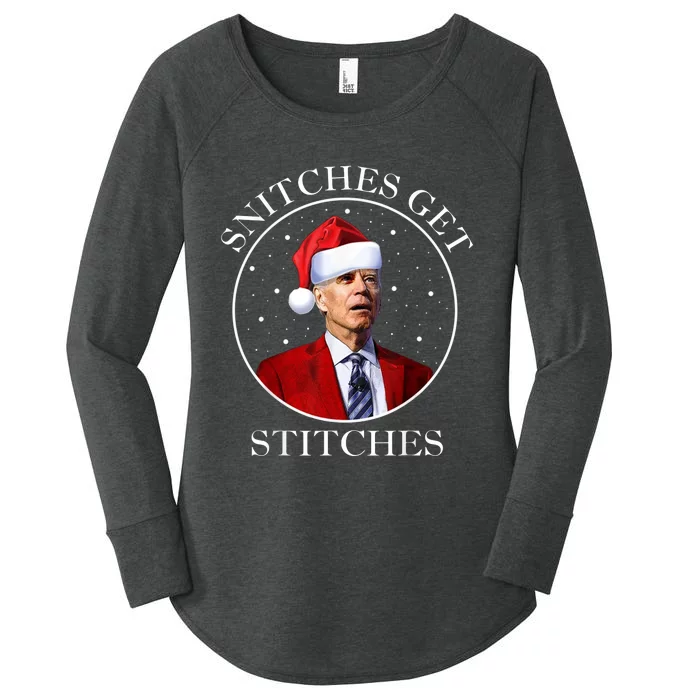 Joe Biden Snitches Get Stitches Boy Elf On A Self Funny Christmas Xmas Holiday Women's Perfect Tri Tunic Long Sleeve Shirt