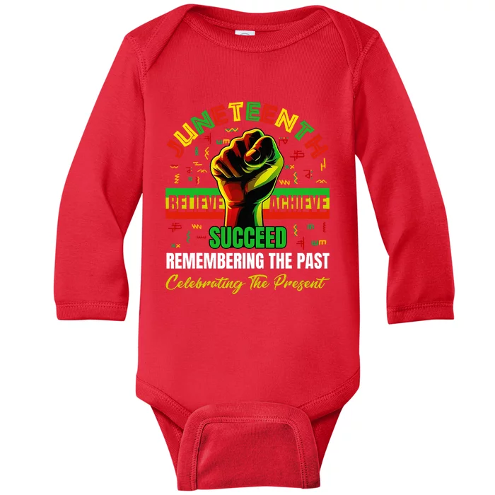 Juneteenth Believe Succeed Remembering The Past Affrican Baby Long Sleeve Bodysuit