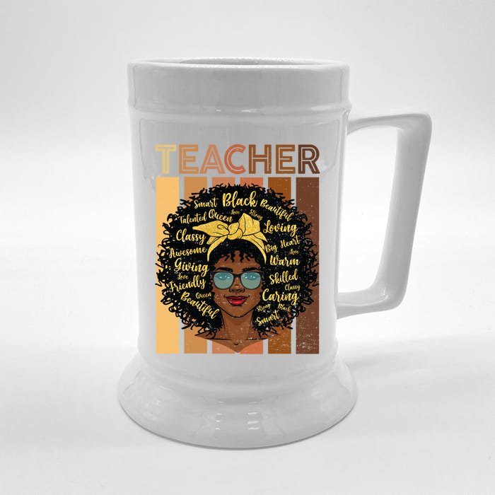 Juneteenth Black Smart Teacher Afro Love Melanin African Cute Gift Front & Back Beer Stein