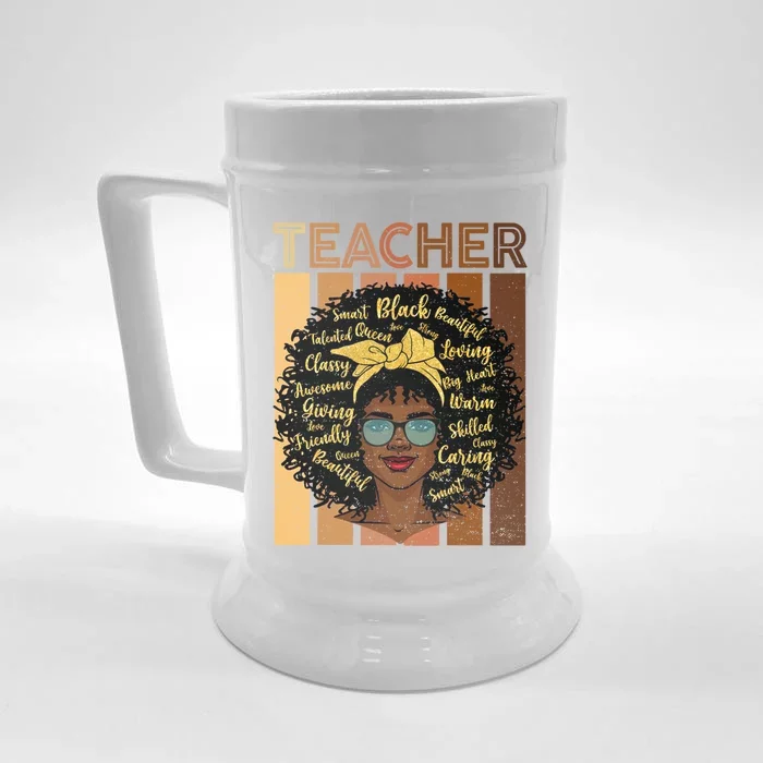 Juneteenth Black Smart Teacher Afro Love Melanin African Cute Gift Front & Back Beer Stein