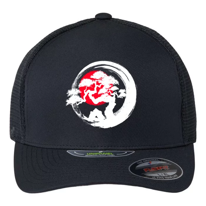 Japanese Bonsai Tree Paint Brush Stroke Flexfit Unipanel Trucker Cap