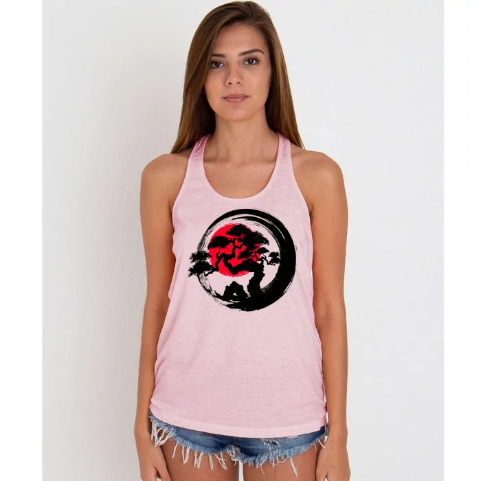 Japanese Bonsai Tree Paint Brush Stroke Women's Knotted Racerback Tank