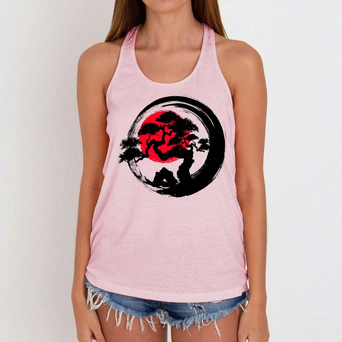 Japanese Bonsai Tree Paint Brush Stroke Women's Knotted Racerback Tank