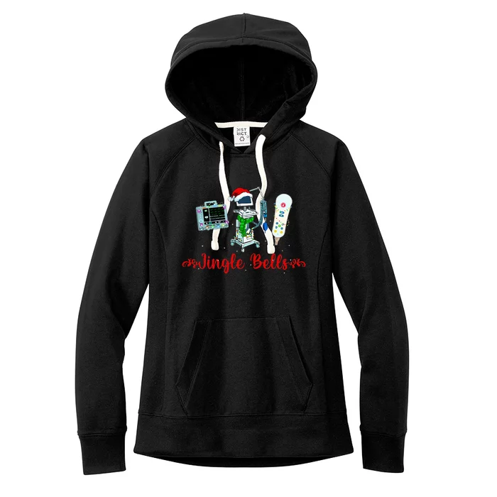 Jingle Bell Telemetry Nurse Christmas Crew Tele Tech Xmas Women's Fleece Hoodie