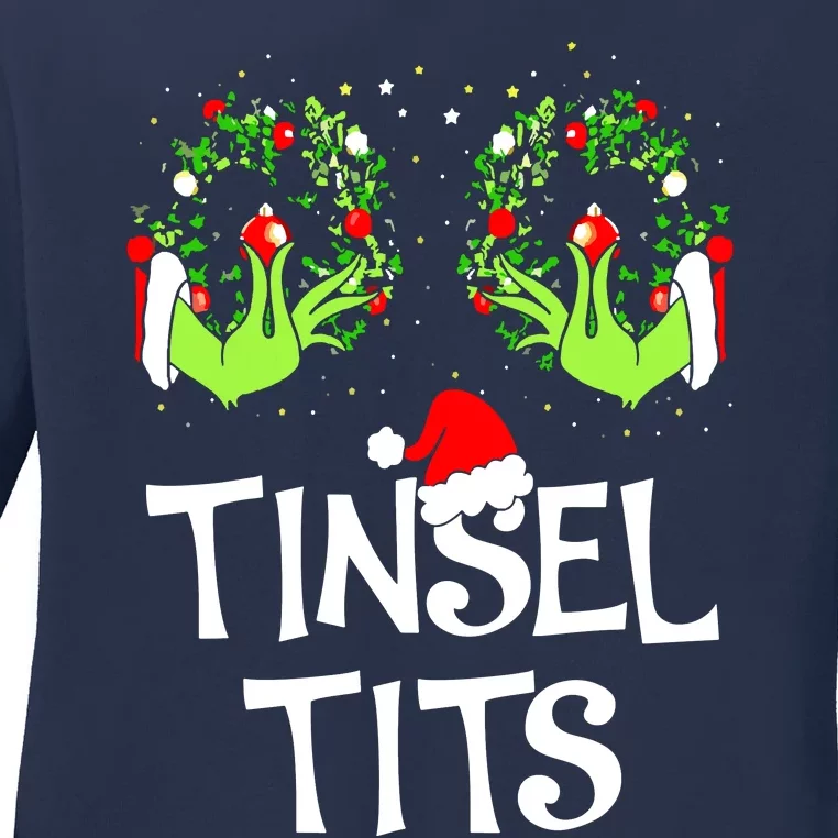 Jingle Balls Tinsel Tits Couples Christmas Matching Couple Ladies Long Sleeve Shirt