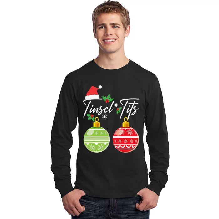 Jingle Balls Tinsel Tits Funny Christmas Matching Couple Long Sleeve Shirt