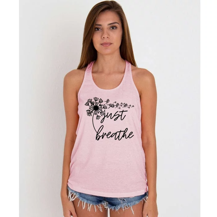 Just Breathe Thirt Breathe Meditation Gift Women's Knotted Racerback Tank