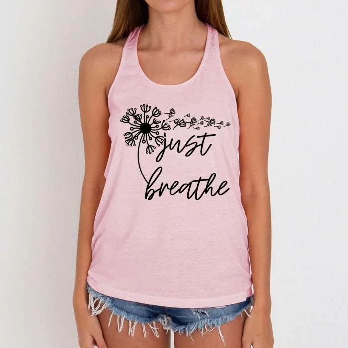 Just Breathe Thirt Breathe Meditation Gift Women's Knotted Racerback Tank