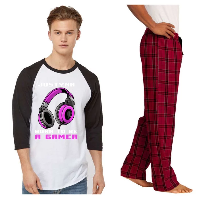 Justyna Born To Be A Gamer Personalized Gift Raglan Sleeve Pajama Set