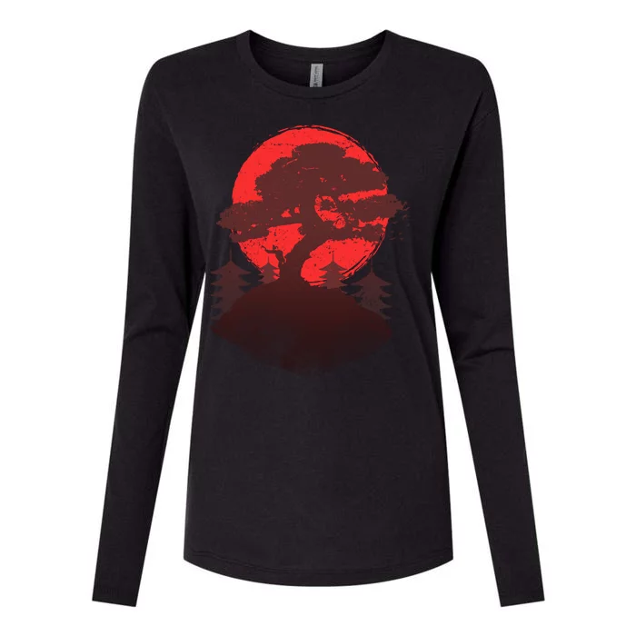 Japanese Bonsai Tree Scene Womens Cotton Relaxed Long Sleeve T-Shirt