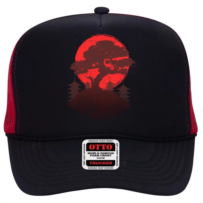 Japanese Bonsai Tree Scene High Crown Mesh Trucker Hat