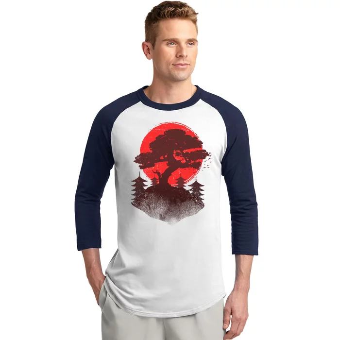 Japanese Bonsai Tree Scene Baseball Sleeve Shirt