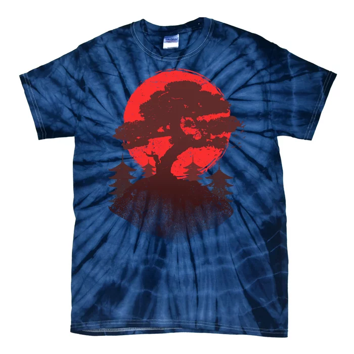 Japanese Bonsai Tree Scene Tie-Dye T-Shirt