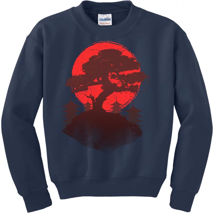 Japanese Bonsai Tree Scene Kids Sweatshirt