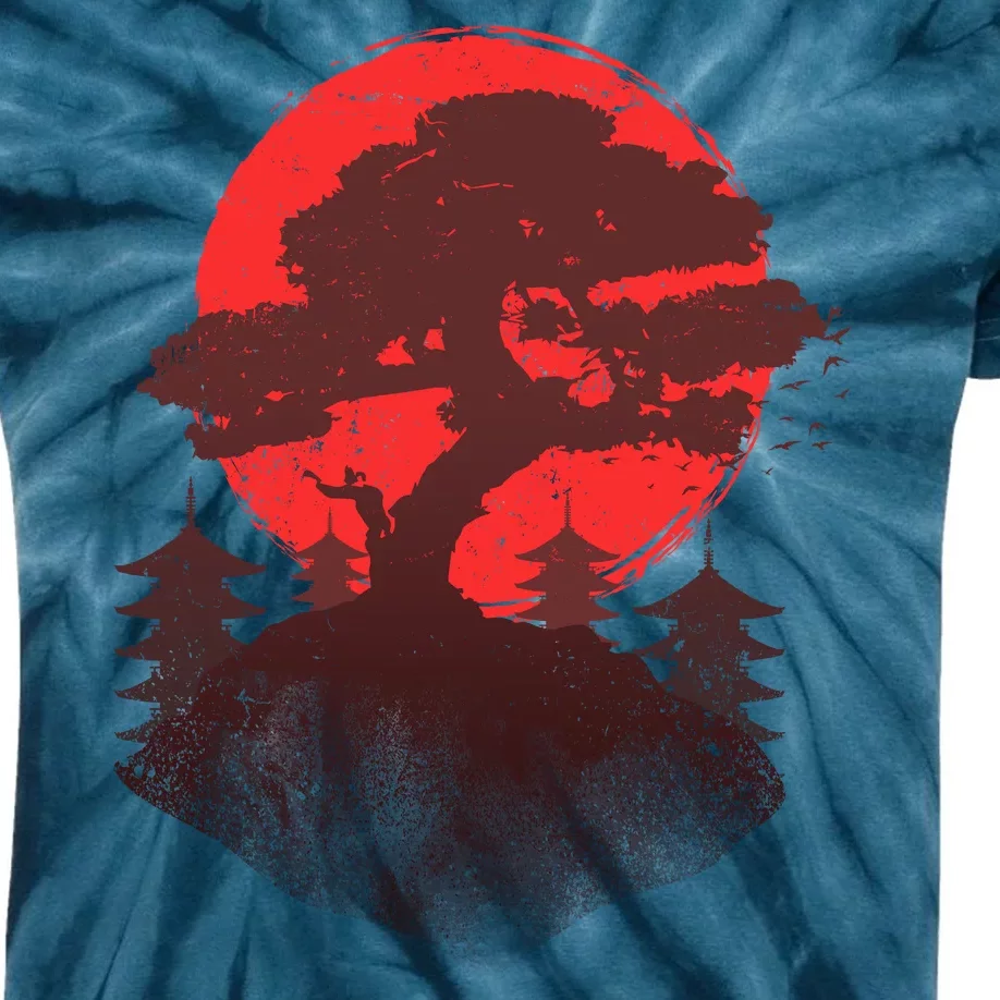 Japanese Bonsai Tree Scene Kids Tie-Dye T-Shirt