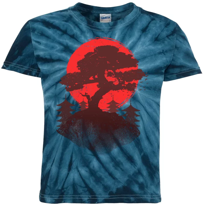 Japanese Bonsai Tree Scene Kids Tie-Dye T-Shirt