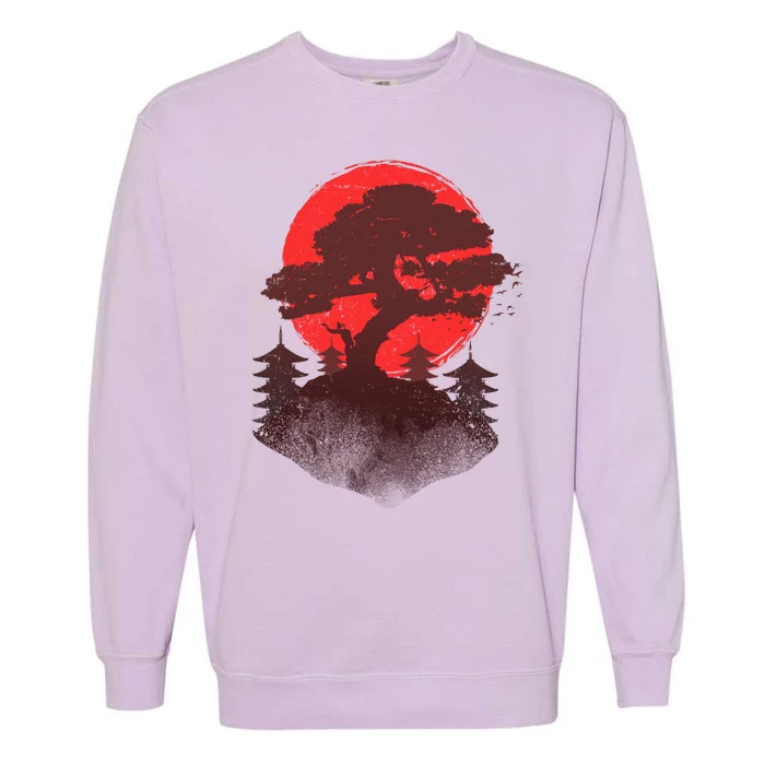 Japanese Bonsai Tree Scene Garment-Dyed Sweatshirt