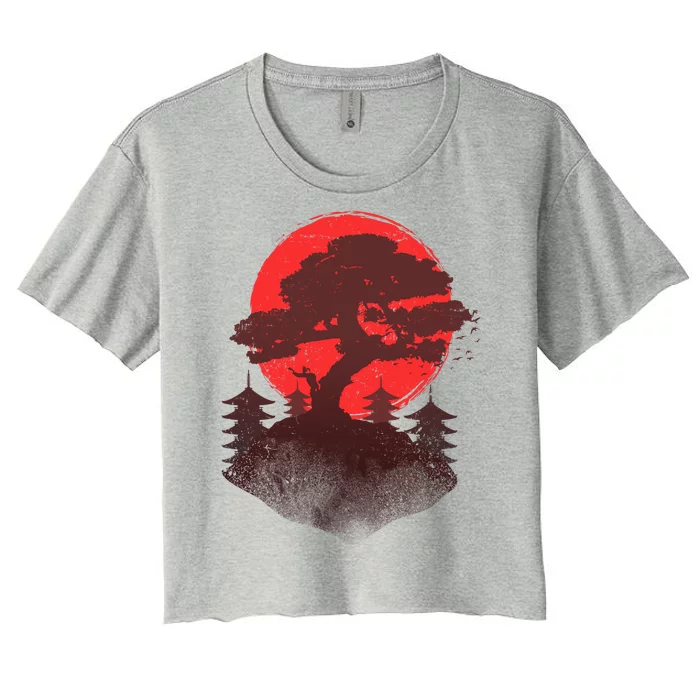 Japanese Bonsai Tree Scene Women's Crop Top Tee