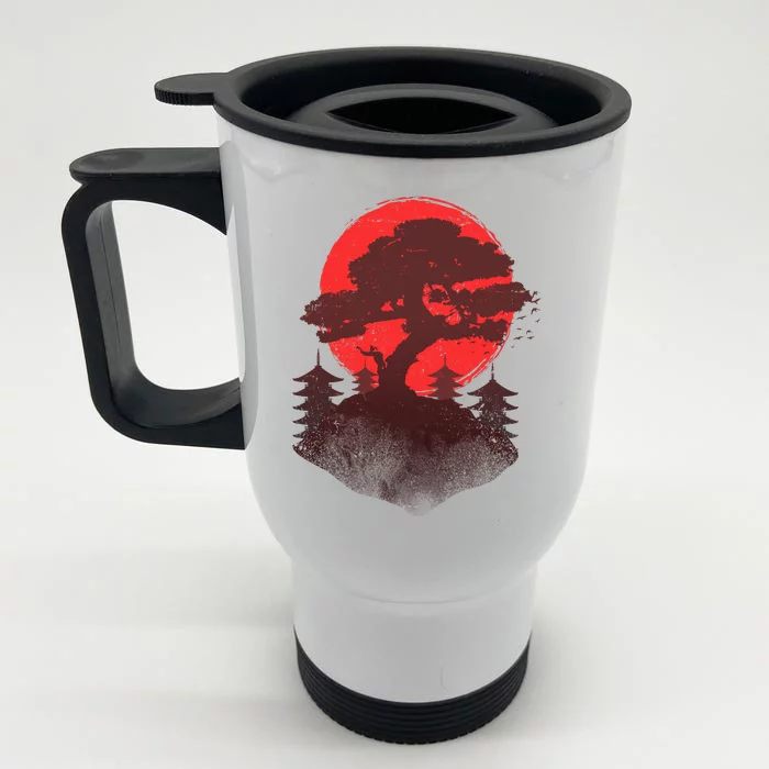 Japanese Bonsai Tree Scene Front & Back Stainless Steel Travel Mug