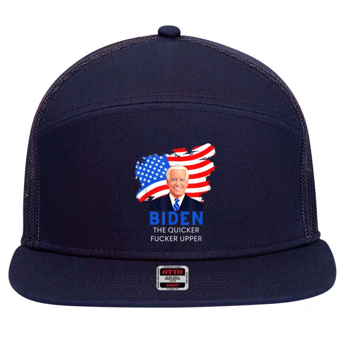 Joe Biden The Quicker Fucker Upper Funny 7 Panel Mesh Trucker Snapback Hat