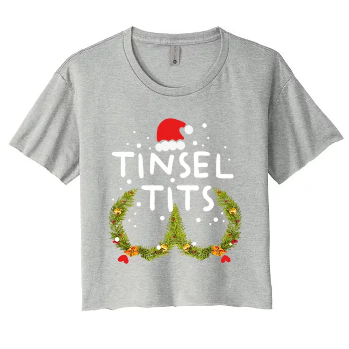 Jingle Balls Tinsel Tits Funny Christmas Couples Matching Gift Women's Crop Top Tee