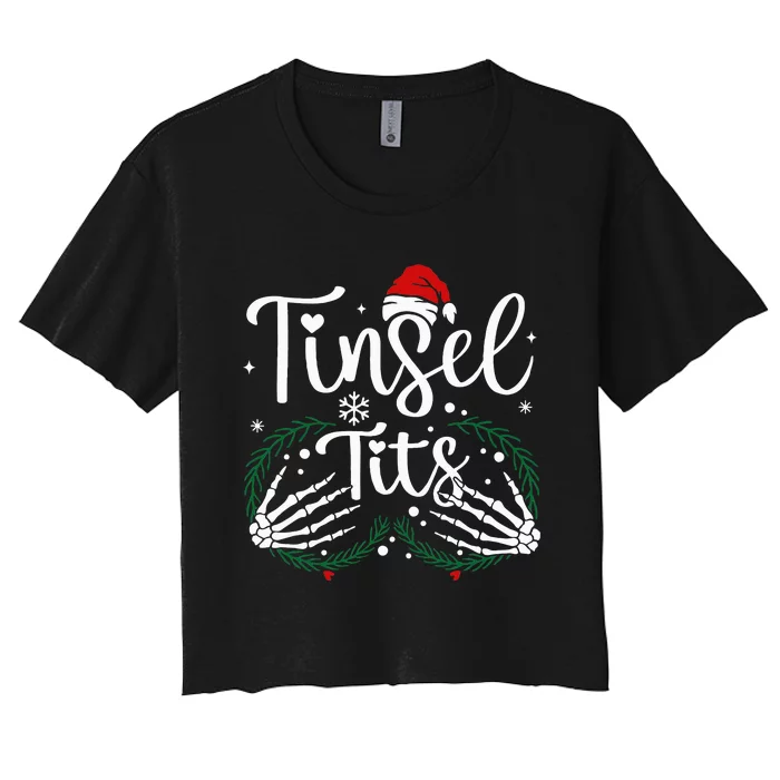 Jingle Balls Tinsel Tits Matching Xmas Couples Women's Crop Top Tee