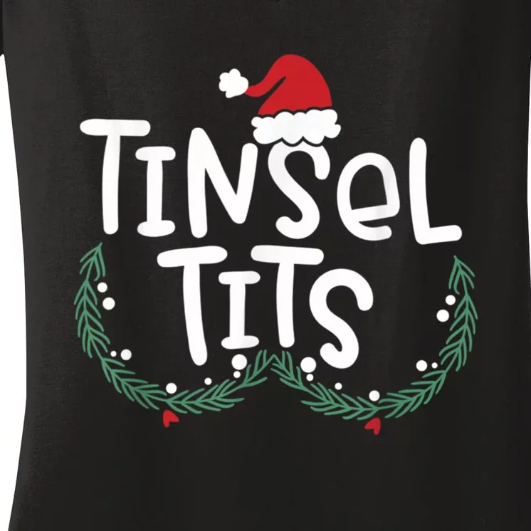 Jingle Balls Tinsel Tits Couples Christmas Matching Couple Women's V-Neck T-Shirt