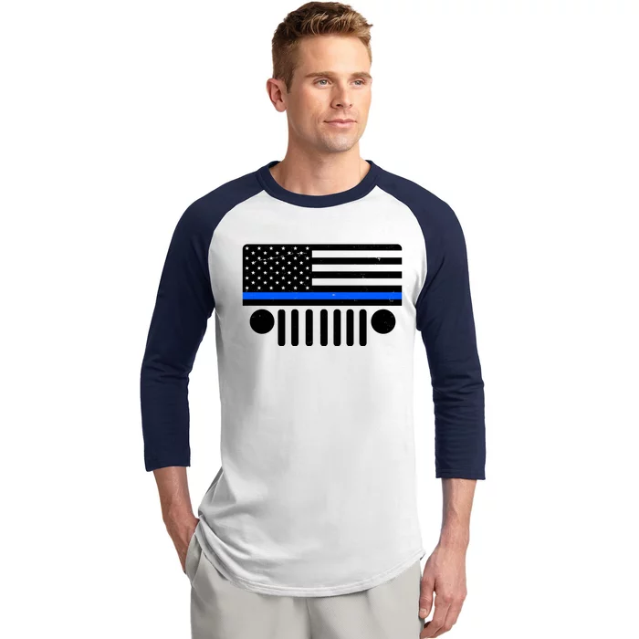 Blue Thin Line American Flag Car Off Roading Baseball Sleeve Shirt