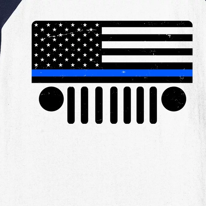 Blue Thin Line American Flag Car Off Roading Baseball Sleeve Shirt