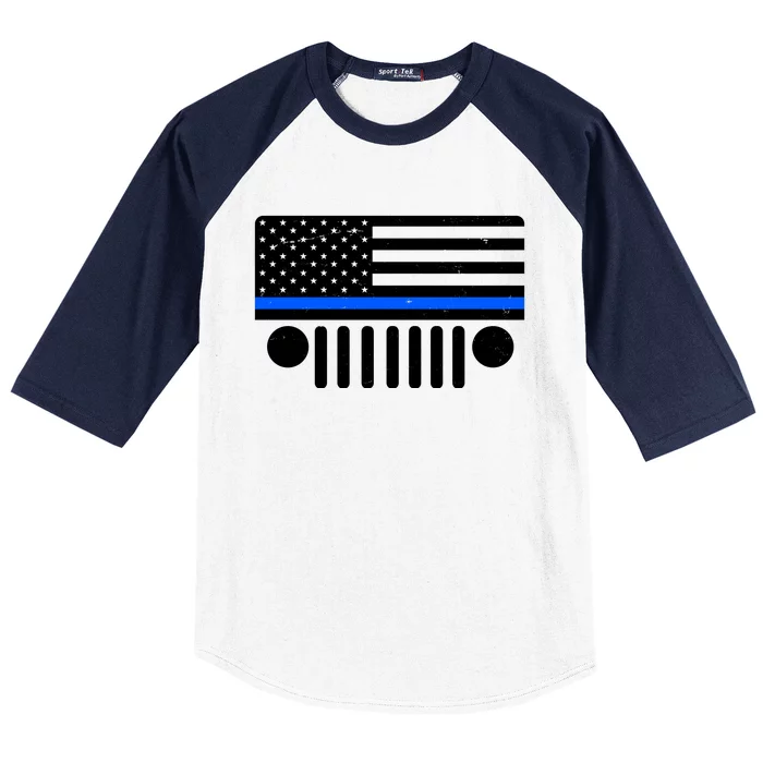 Blue Thin Line American Flag Car Off Roading Baseball Sleeve Shirt