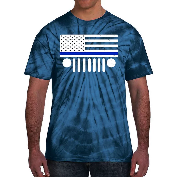 Blue Thin Line American Flag Car Off Roading Tie-Dye T-Shirt