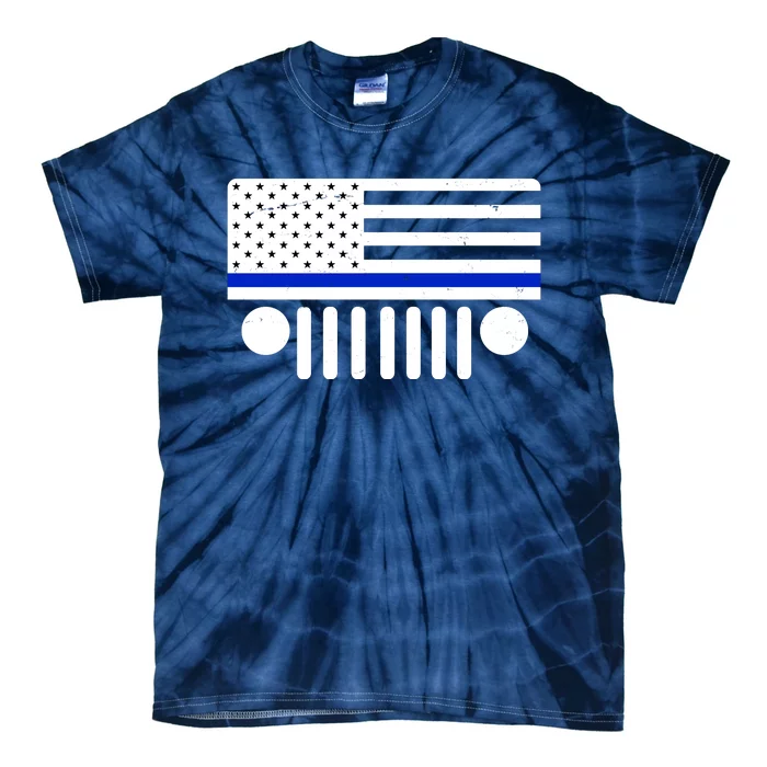 Blue Thin Line American Flag Car Off Roading Tie-Dye T-Shirt