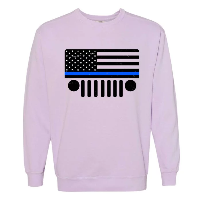 Blue Thin Line American Flag Car Off Roading Garment-Dyed Sweatshirt