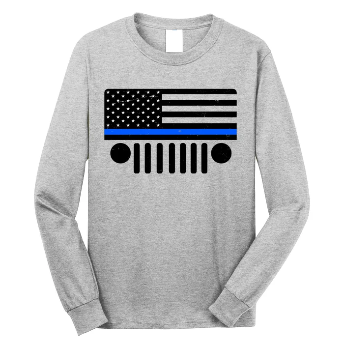 Blue Thin Line American Flag Car Off Roading Long Sleeve Shirt