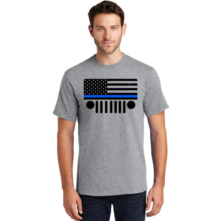 Blue Thin Line American Flag Car Off Roading Tall T-Shirt