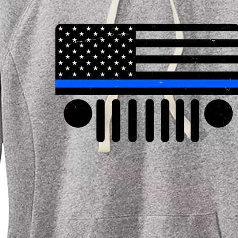 Blue Thin Line American Flag Car Off Roading Women's Fleece Hoodie