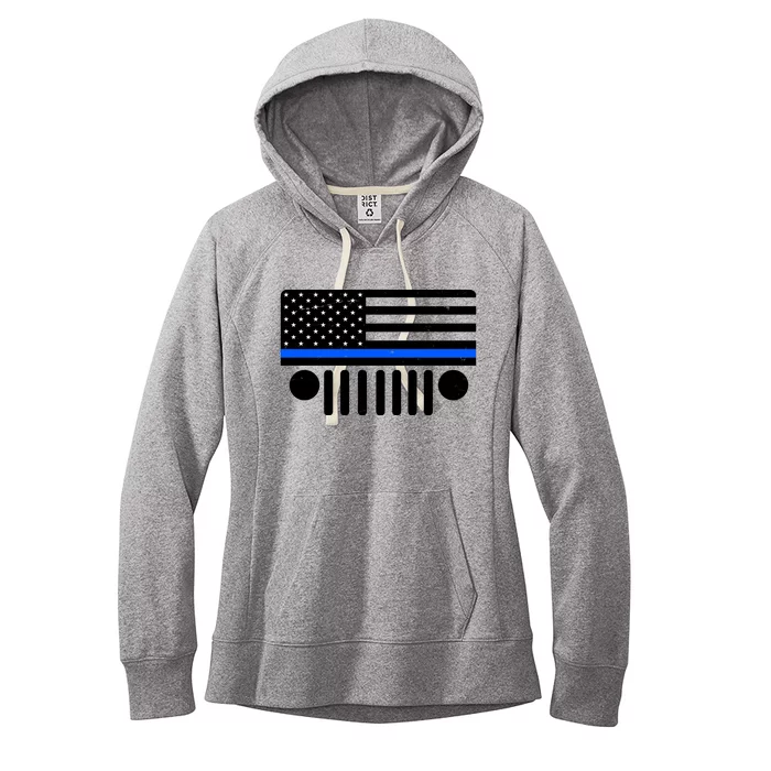 Blue Thin Line American Flag Car Off Roading Women's Fleece Hoodie