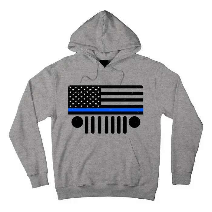 Blue Thin Line American Flag Car Off Roading Tall Hoodie