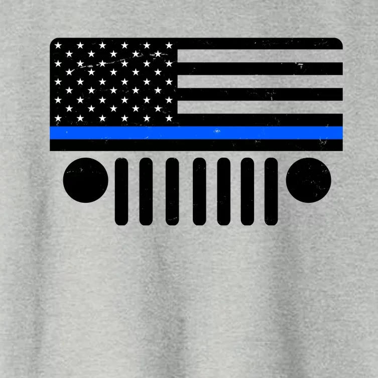 Blue Thin Line American Flag Car Off Roading Women's Crop Top Tee