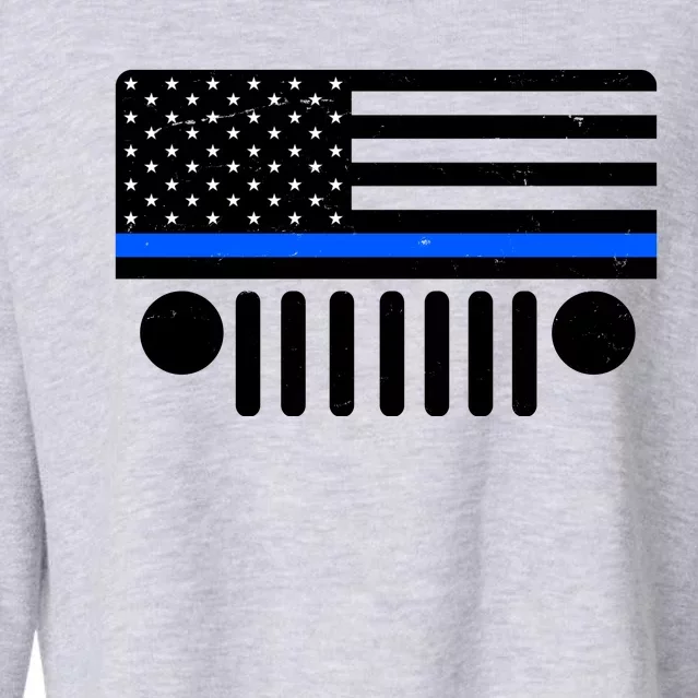 Blue Thin Line American Flag Car Off Roading Cropped Pullover Crew