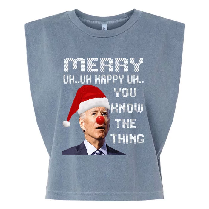 Joe Biden Ugly Christmas Sweater Funny Ugly Christmas Garment-Dyed Women's Muscle Tee