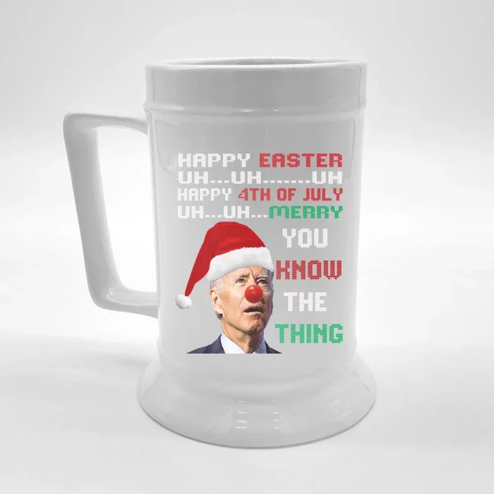 Joe Biden Ugly Christmas Sweater And Funny Ugly Gift Front & Back Beer Stein