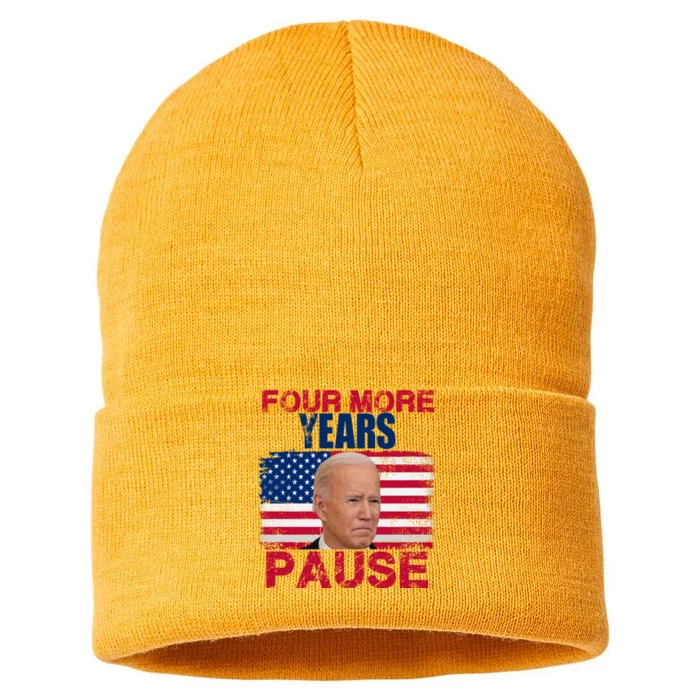 Joe Biden Us Flag Funny Quote Saying Four More Years Pause Sustainable Knit Beanie